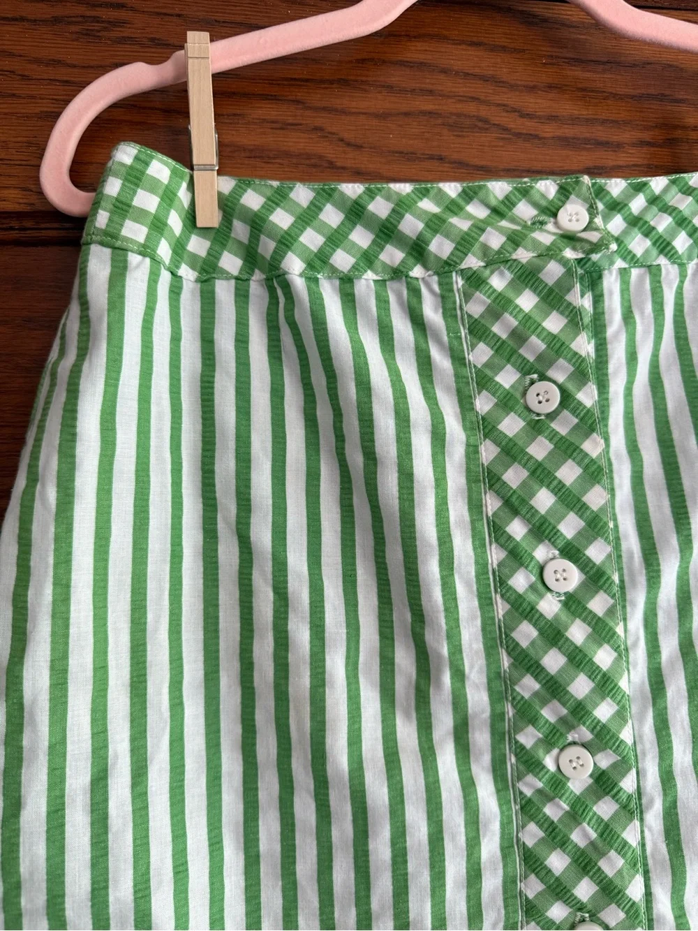 VINTAGE AUSTIN HILL Striped Gingham Mini Skirt Button Down Cute Picnic A Line M